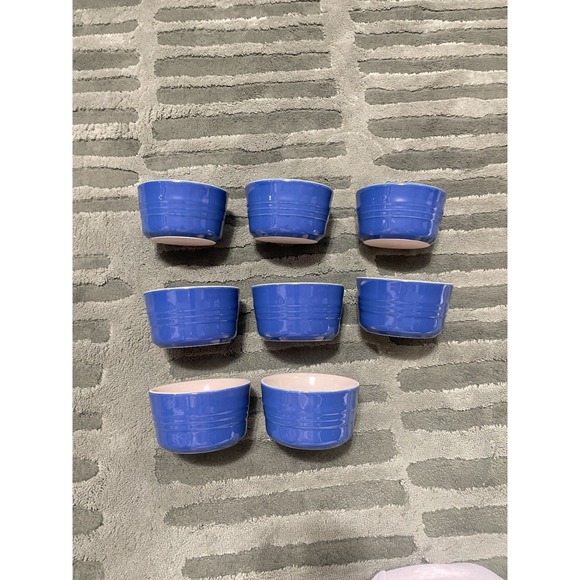 8 Le Creuset Ceramic Stoneware Ramekins Custard Baking Cups Dishes Blue 7 oz - Picture 8 of 11